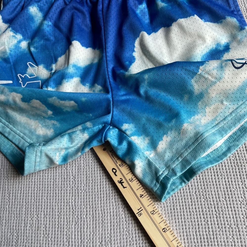 B101 Cloud Print Basketball Shorts Small Blue White Mesh Retro - Picture 8 of 8